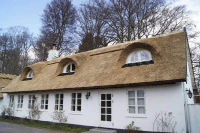 Buet tagform dækket med frisk strå